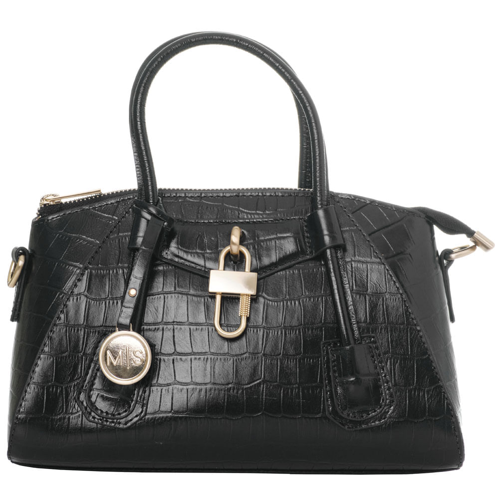 bolsa m|s tote couro croco cadeado preto-1